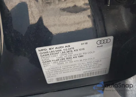 2018 Audi Q5 2.0T Premium/2.0T Tech Premium z USA, uszkodzony, nr VIN WA1BNAFY1J2121259